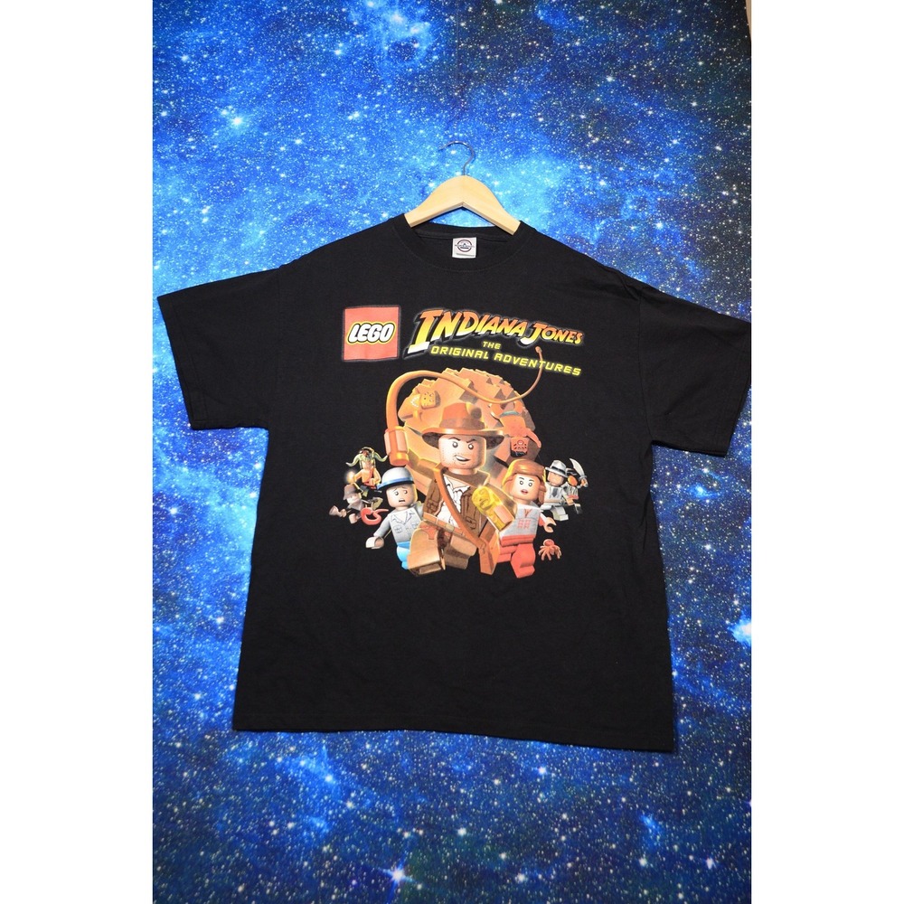 Vintage LEGO Indiana Jones Delta Shirt Mens Large Black Adventures Graphic Tee